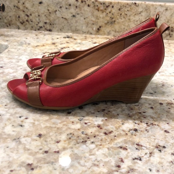 Sofft Shoes | Sofft Red Leather Wedge Sandals Size 85 | Poshmark